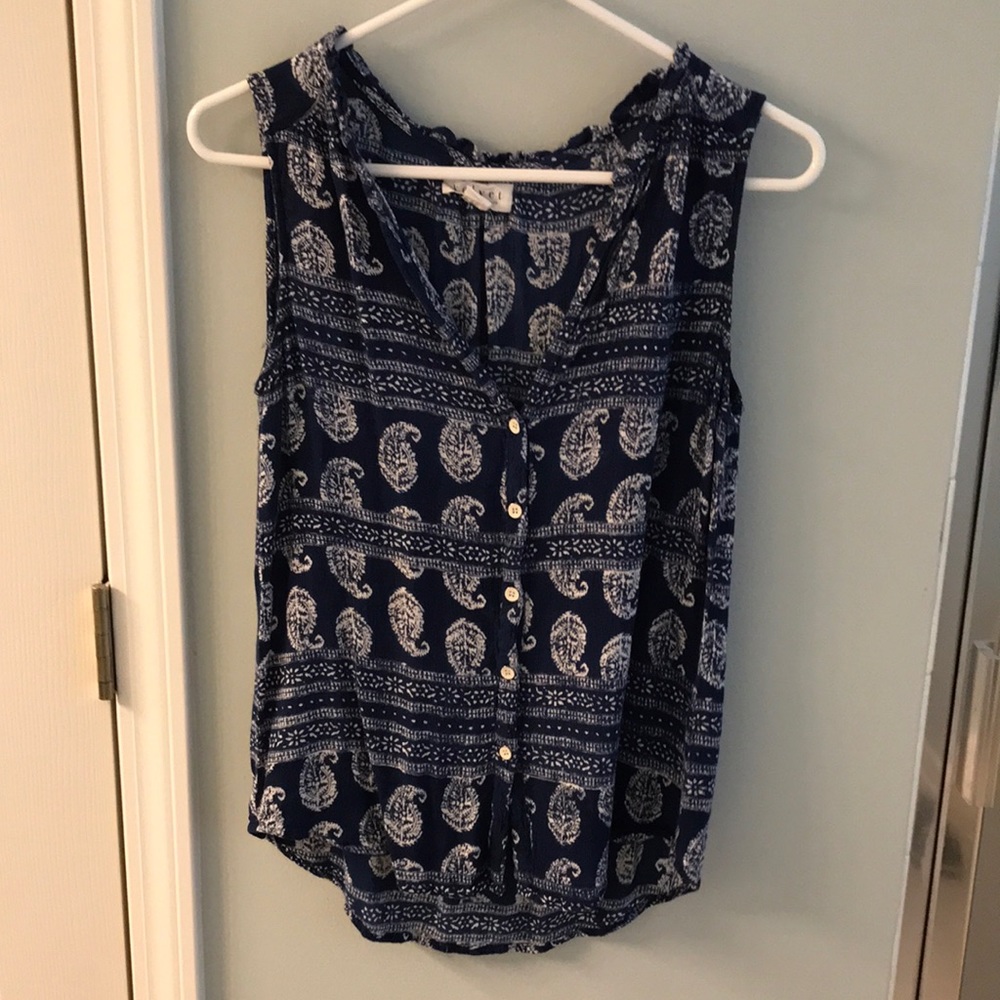 Blue button down tank blouse